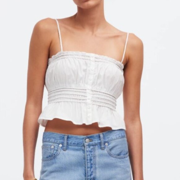Madewell Smocked Button-Front Top in Poplin Size Large NWT (C12) - Picture 1 of 10